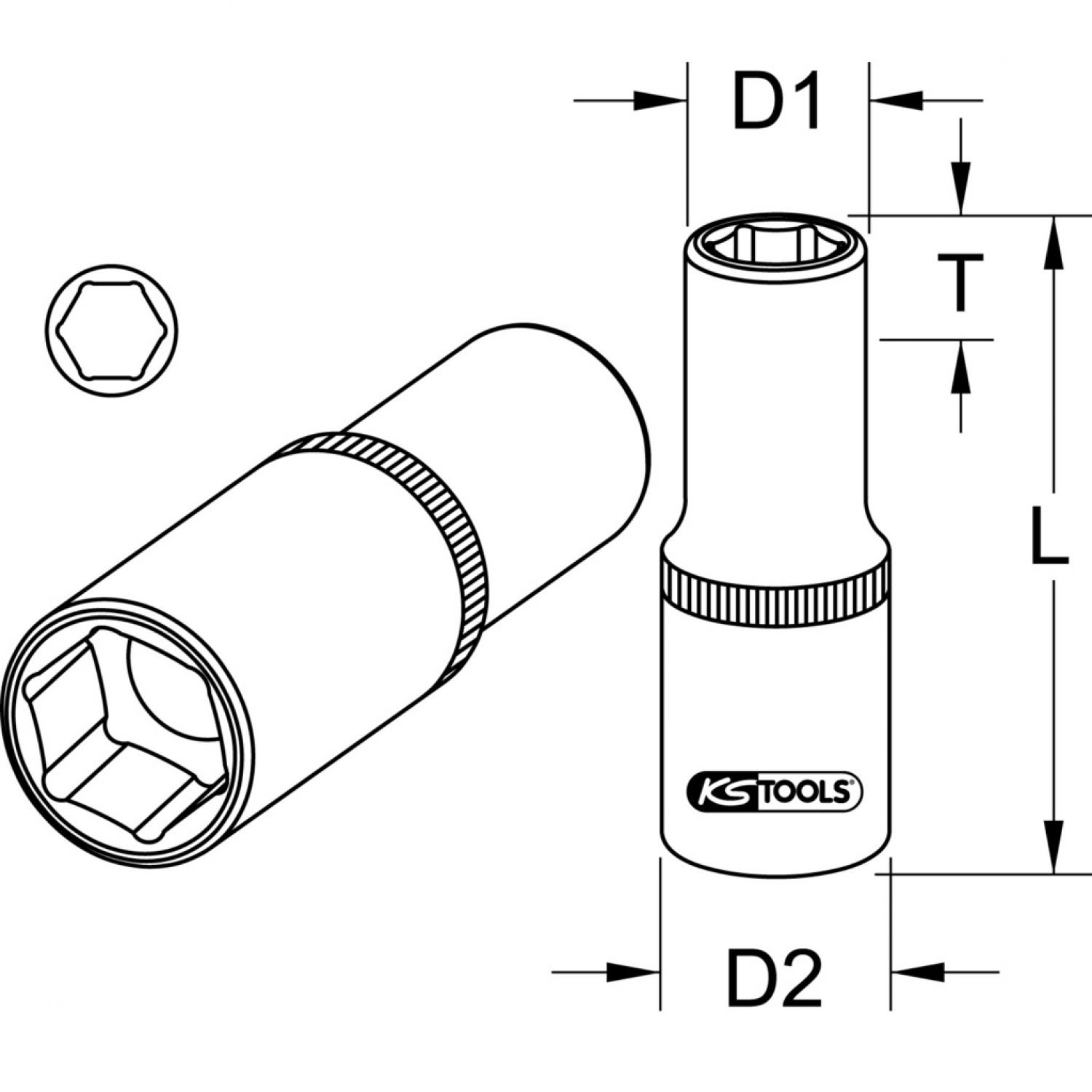 картинка Шестигранная торцовая головка CHROMEplus 1/2", длинная, 16 мм подвеска от магазина "Элит-инструмент"