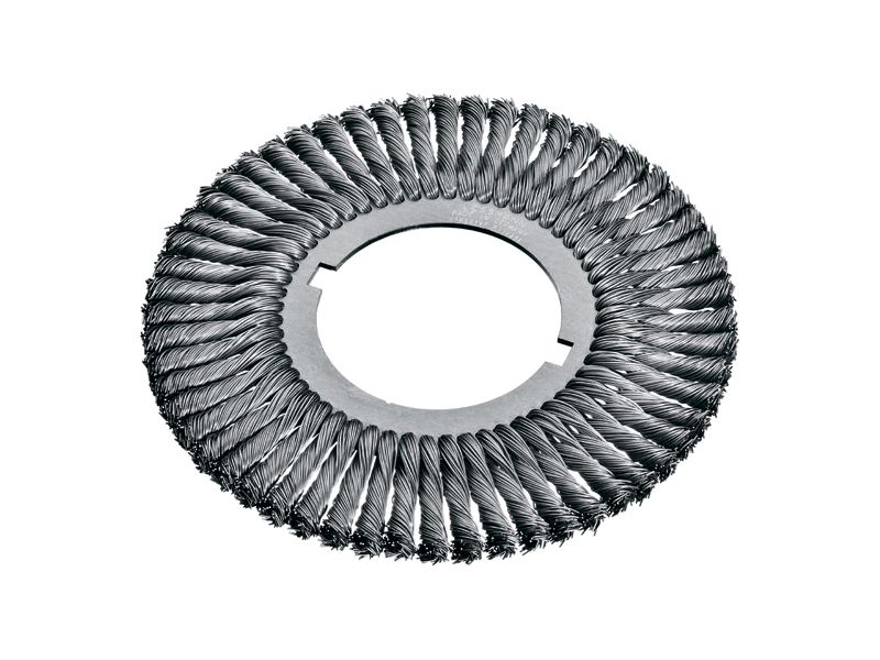 Кольцевая щётка, стальная нержавеющая, прямая проволока диаметр 250 мм ширина 13 мм ворс 0,50/0,80 мм с пазами 115,8 х 13