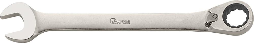 Рожковый накидной ключ с трещоткой, реверсивный, FORTIS 4317784773652 (размах челюсти - 13 мм / задний угол поворота - 5 ° / общая длина - 180 мм / количество зубов - 72)