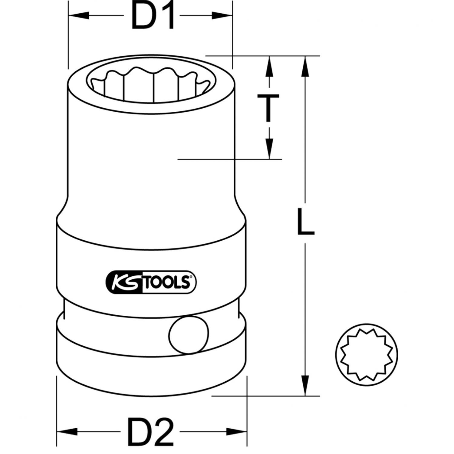 картинка 12-гранная силовая торцовая головка 1/2", короткая, 19 мм от магазина "Элит-инструмент"