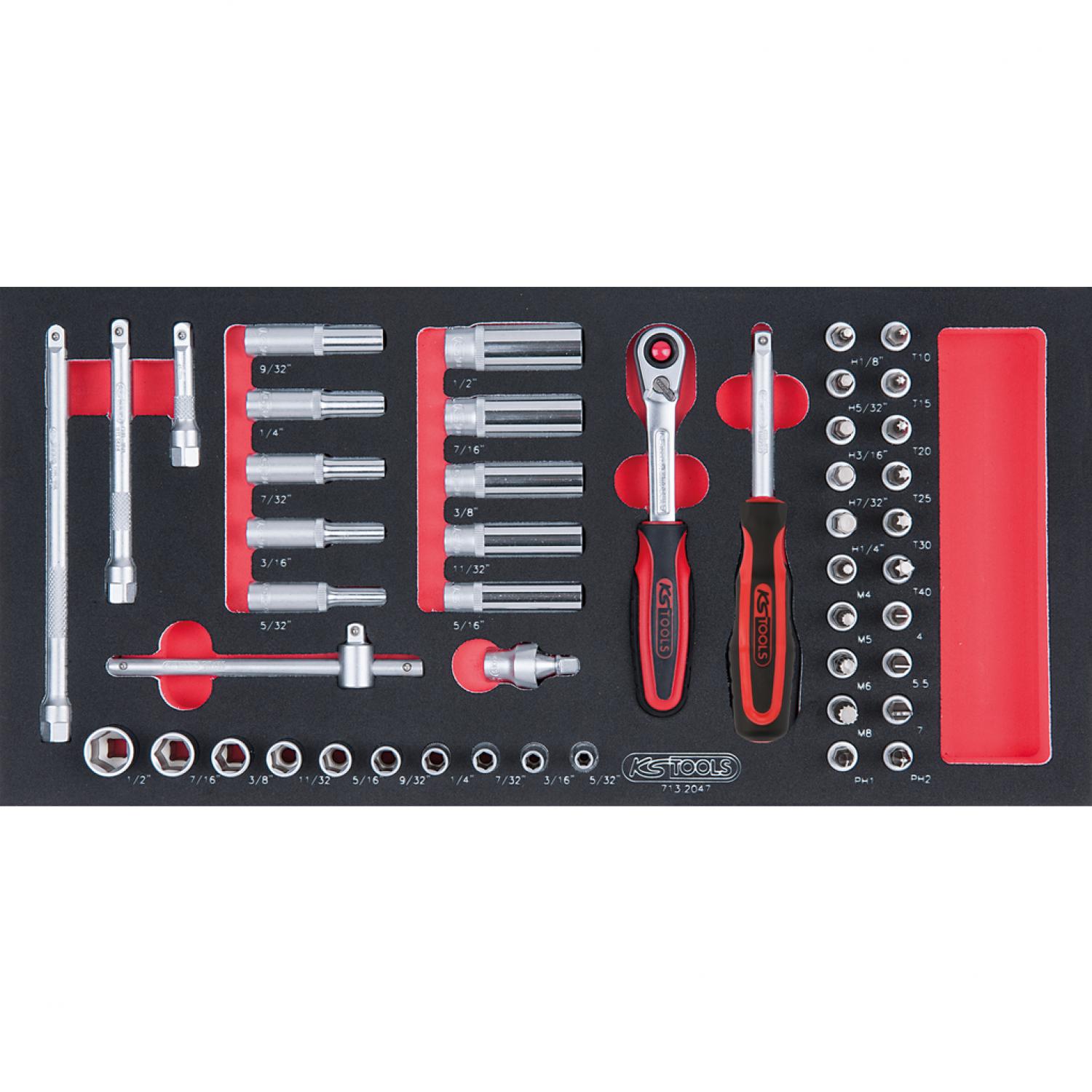 Комплект торцовых ключей SCS 1/4", 47 шт, во вкладке на 1/3 инструментального ящика