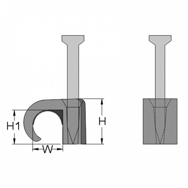 картинка Скоба с гвоздем для круглого кабеля, 10-14, цвет серый (упак. 100 шт.) от магазина "Элит-инструмент"