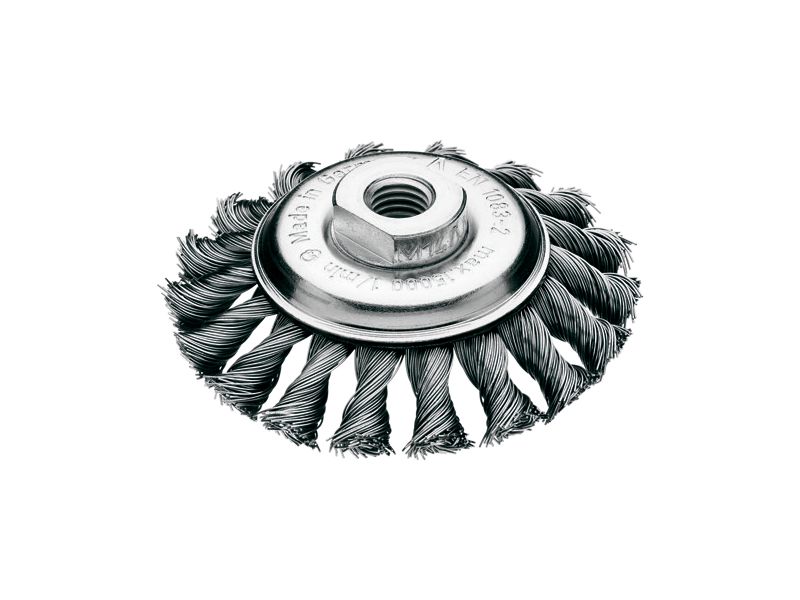 Щетка жгутовая коническая со стальной проволокой диаметр 100 мм длина 20 мм ворс 0,35 мм LESSMANN 471.157