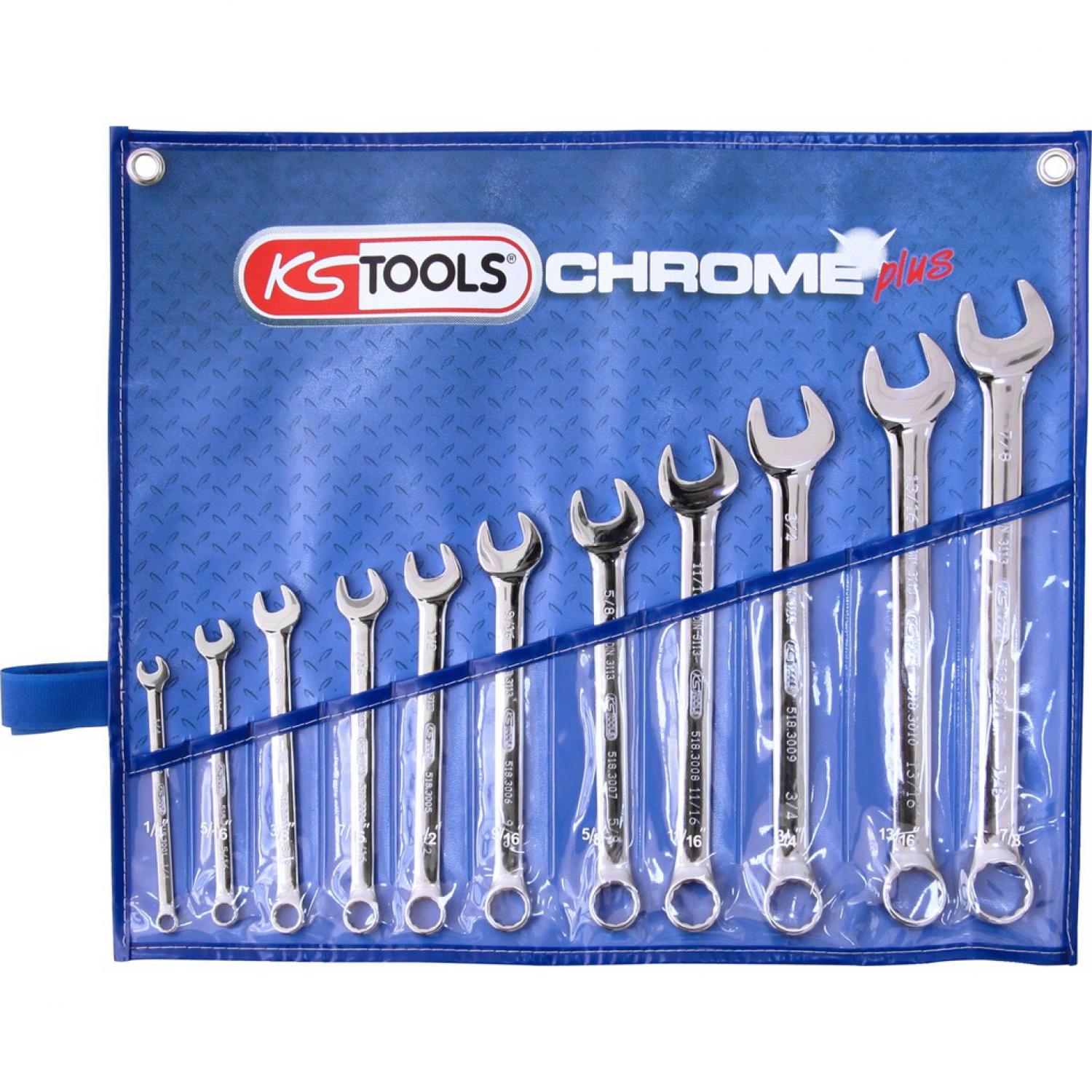 картинка Комплект комбинированных ключей CHROMEplus, изогнутых, 11 шт, дюймовых от магазина "Элит-инструмент"