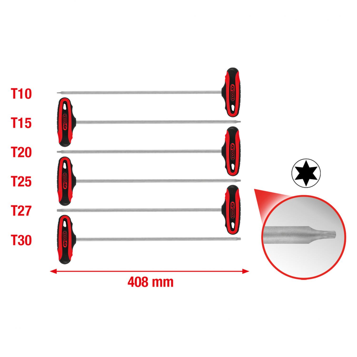 Комплект угловых штифтовых ключей с Т-образной рукояткой и профилем Torx 6 шт
