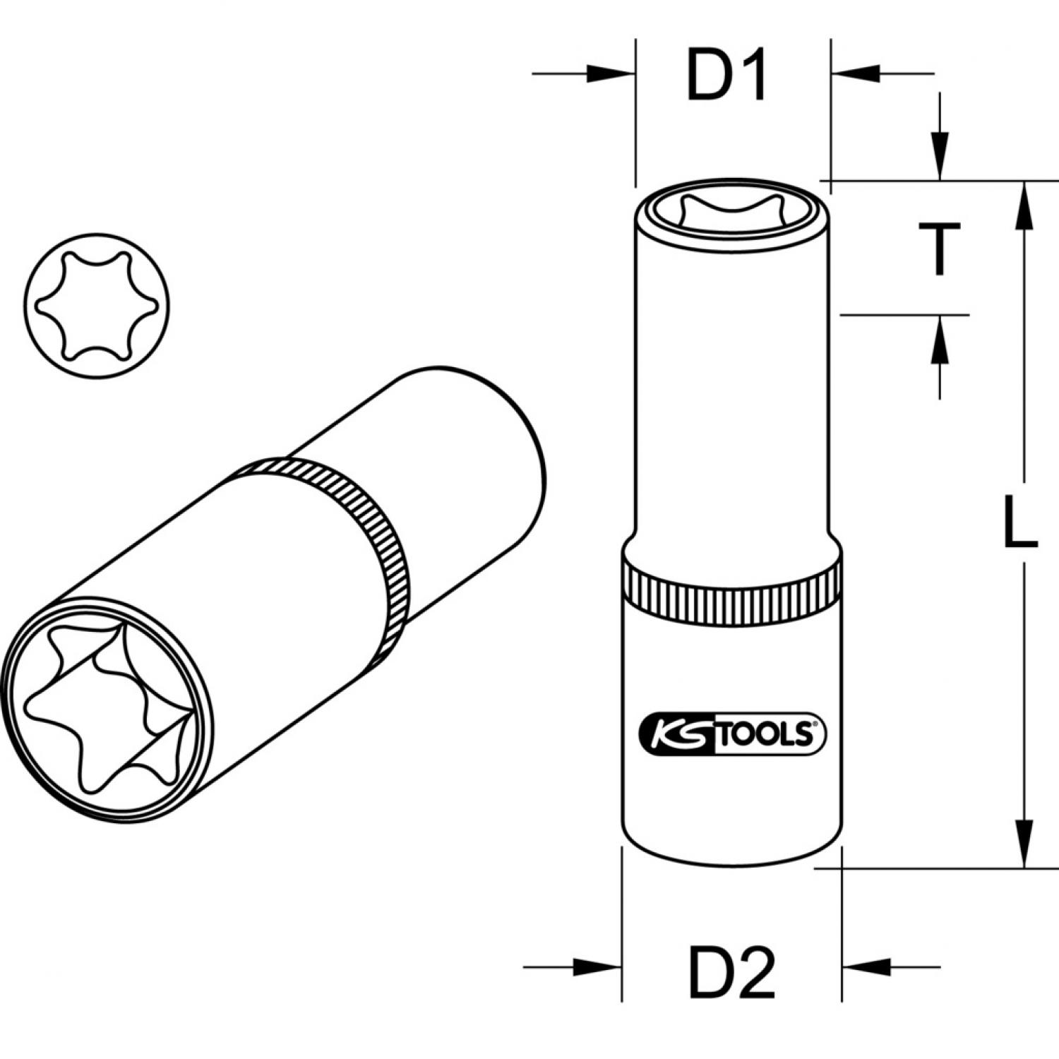 картинка Торцовая головка с внешним профилем Torx 1/2'', длинная, E11 от магазина "Элит-инструмент"