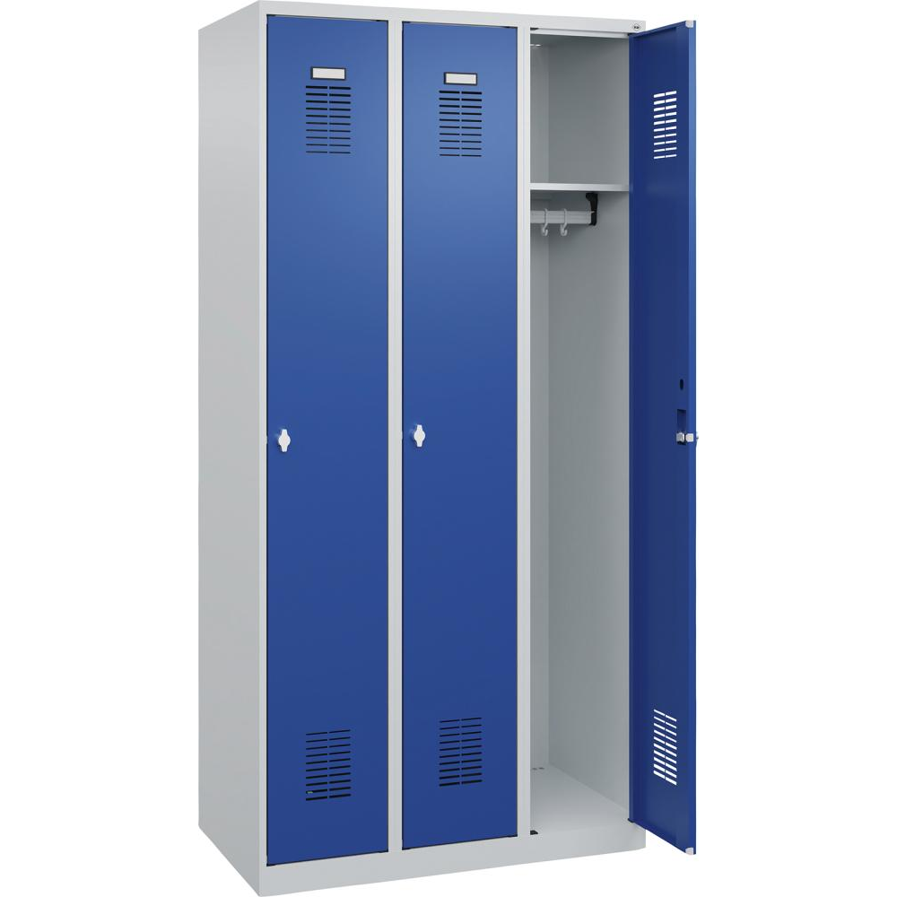 картинка Гардероб BASIC Ш900xГ500xВ1850 мм RAL 7035/5010, 3 отделения 3037 2522 Fplus от магазина "Элит-инструмент"