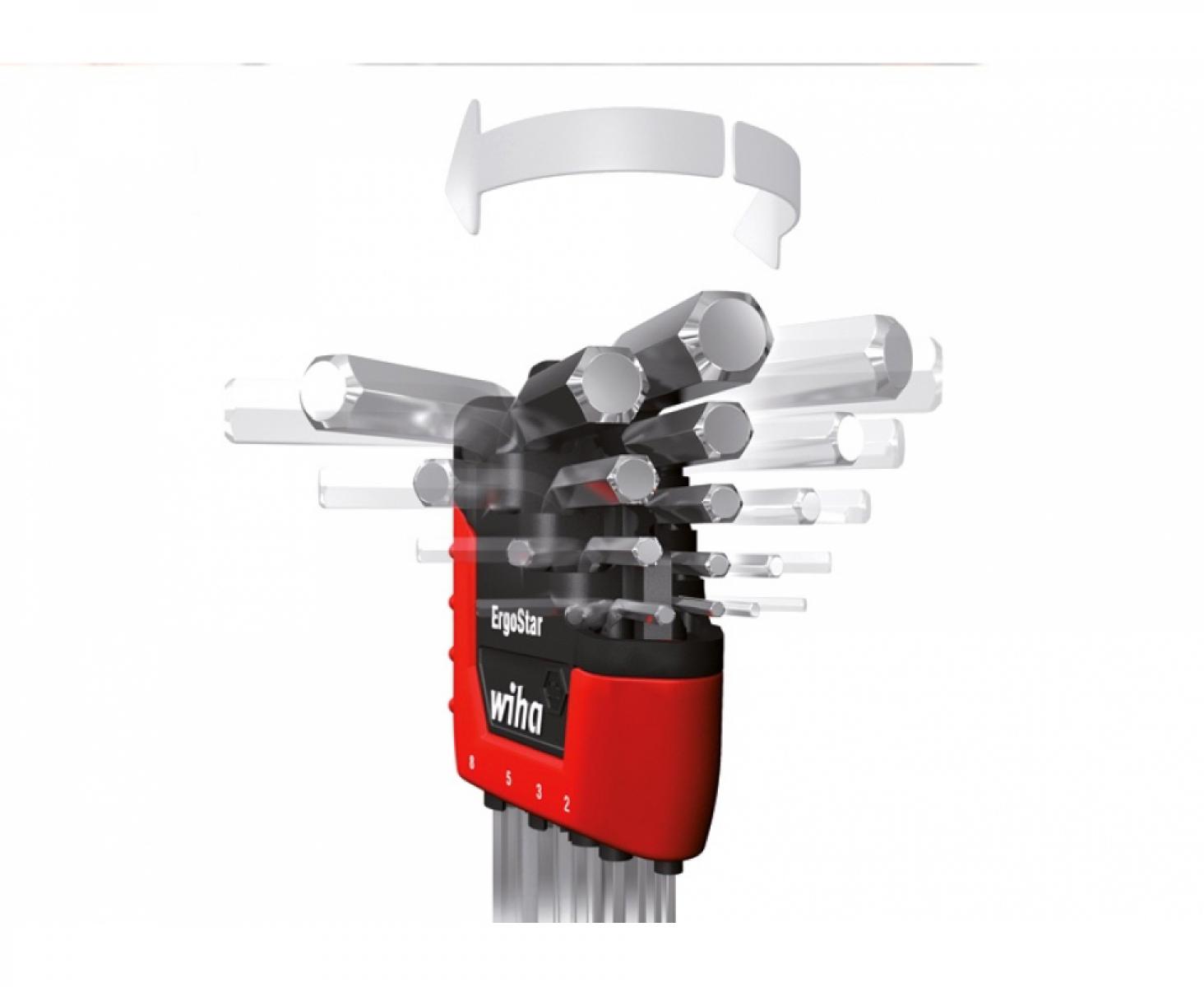 картинка Набор штифтовых ключей HEX со сферической головкой Wiha Ergostar MagicRing SB 369R H9 43851, 9 пр. в блистере от магазина "Элит-инструмент"