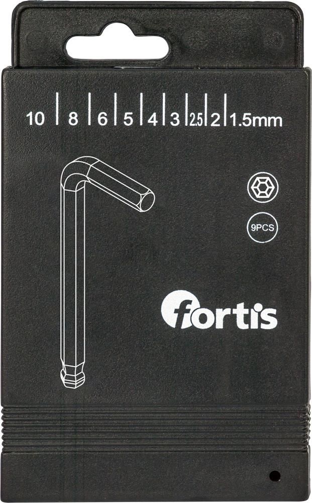 Набор угловых отверток с шестигранником, с шаровой головкой, хромированные, с выдвижным ящиком, FORTIS 4317784729932 (количество - 9-pc / содержание - 1,5; 2; 2,5; 3; 4; 5; 6; 8; 10 мм)