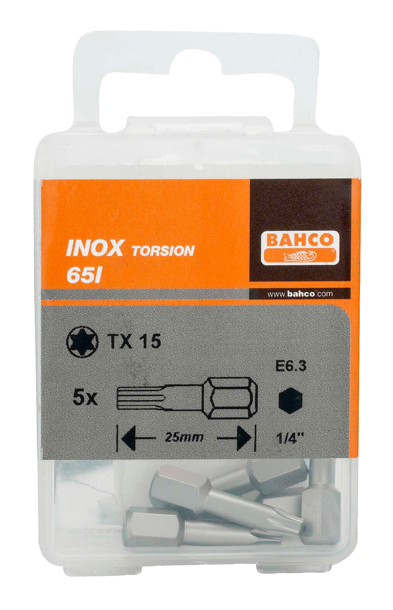 картинка Торцевые биты из нержавеющей стали Torx® - 25 мм BAHCO 65I/T15-2P от магазина "Элит-инструмент"