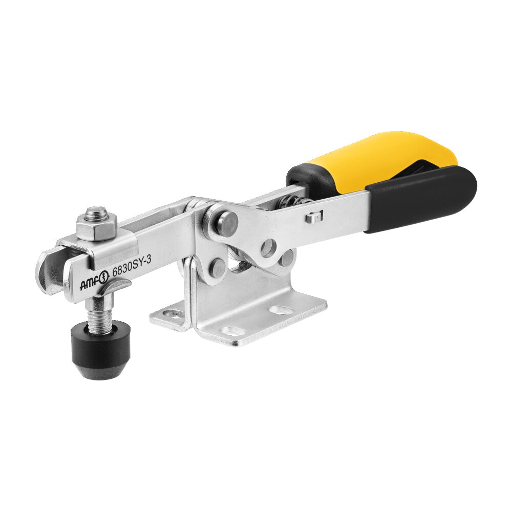 Горизонтальный шарнирный зажим с желтой ручкой и предохранительной защелкой АМF 557207