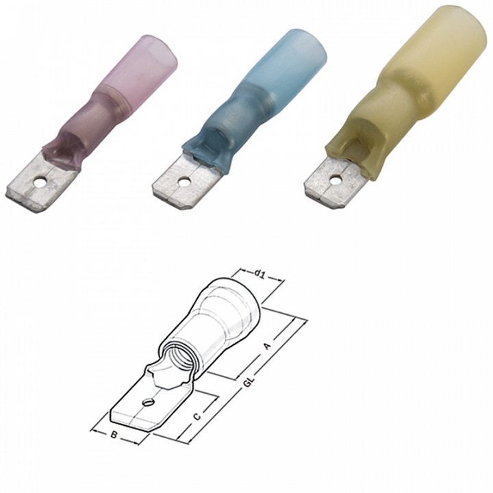 Плоский штекер, термоусадочный 1,5-2,5 6,3x0,8 (упак. 100 шт.)