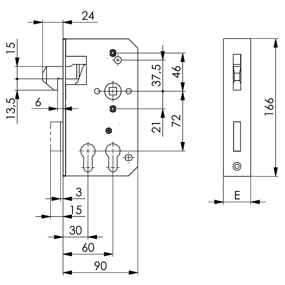 картинка Замок раздвижной двери на два профильных цилиндра, оцинкованный АМF 16238 от магазина "Элит-инструмент"