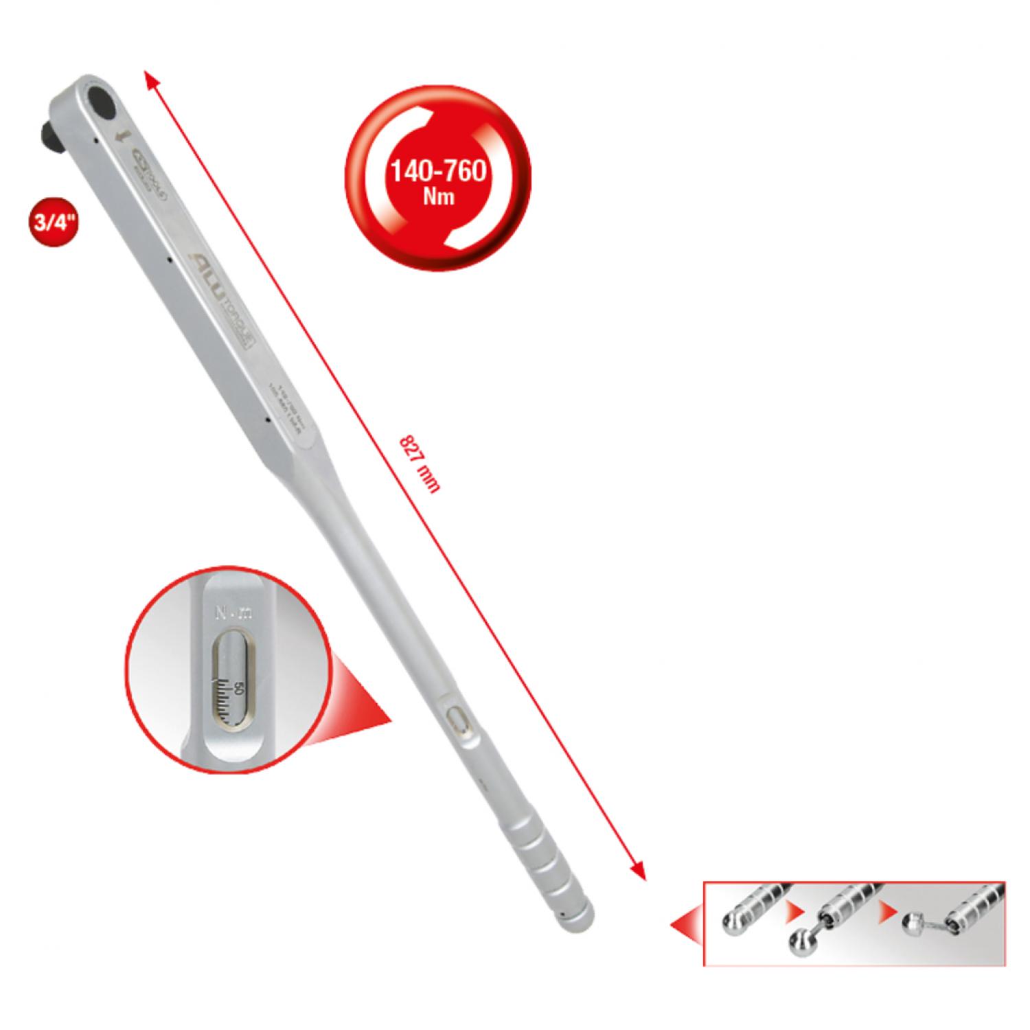 картинка ALUTORQUEprecision динамометрический ключ 3/4", 140-760 Нм, для правой резьбы с одним квадратным гнездом от магазина "Элит-инструмент"