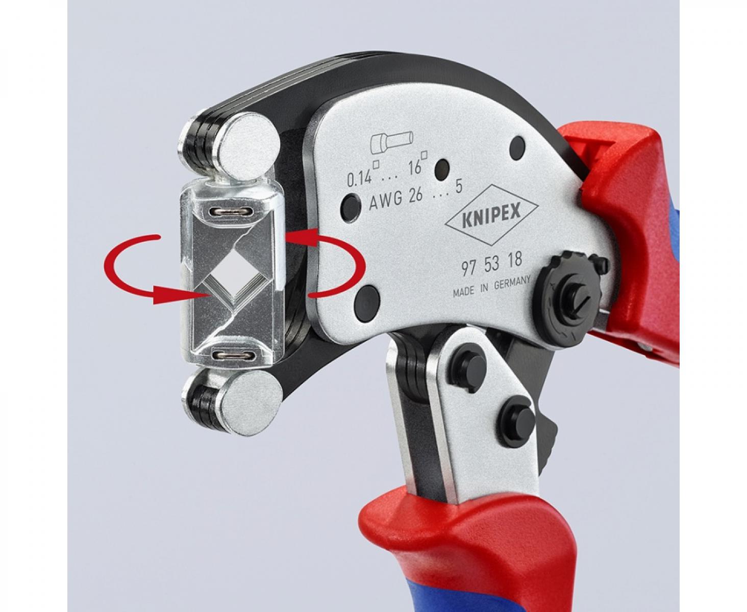 картинка Клещи самонастраивающиеся Twistor16 для опрессовки контактных гильз 0,14 - 16,0 мм² Knipex KN-975318 от магазина "Элит-инструмент"