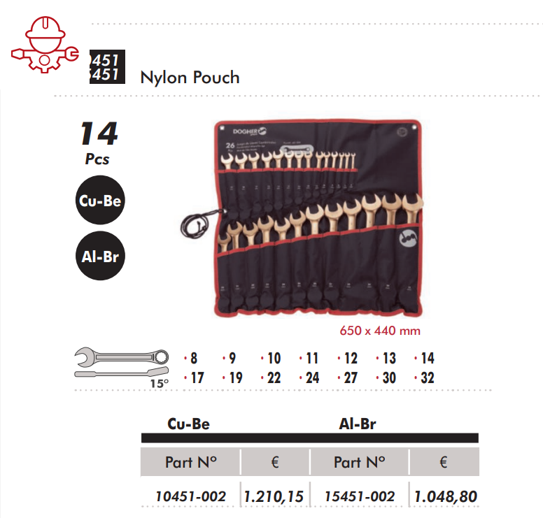 картинка Набор комбинированных искробезопасных ключей из Cu-Be размер 8-32мм Dogher, Испания от магазина "Элит-инструмент"