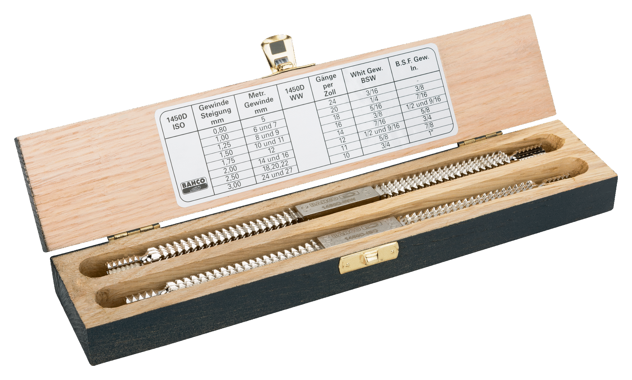 Набор восстановителей двухзаходной резьбы, деревянный ящик BAHCO 1450D/2