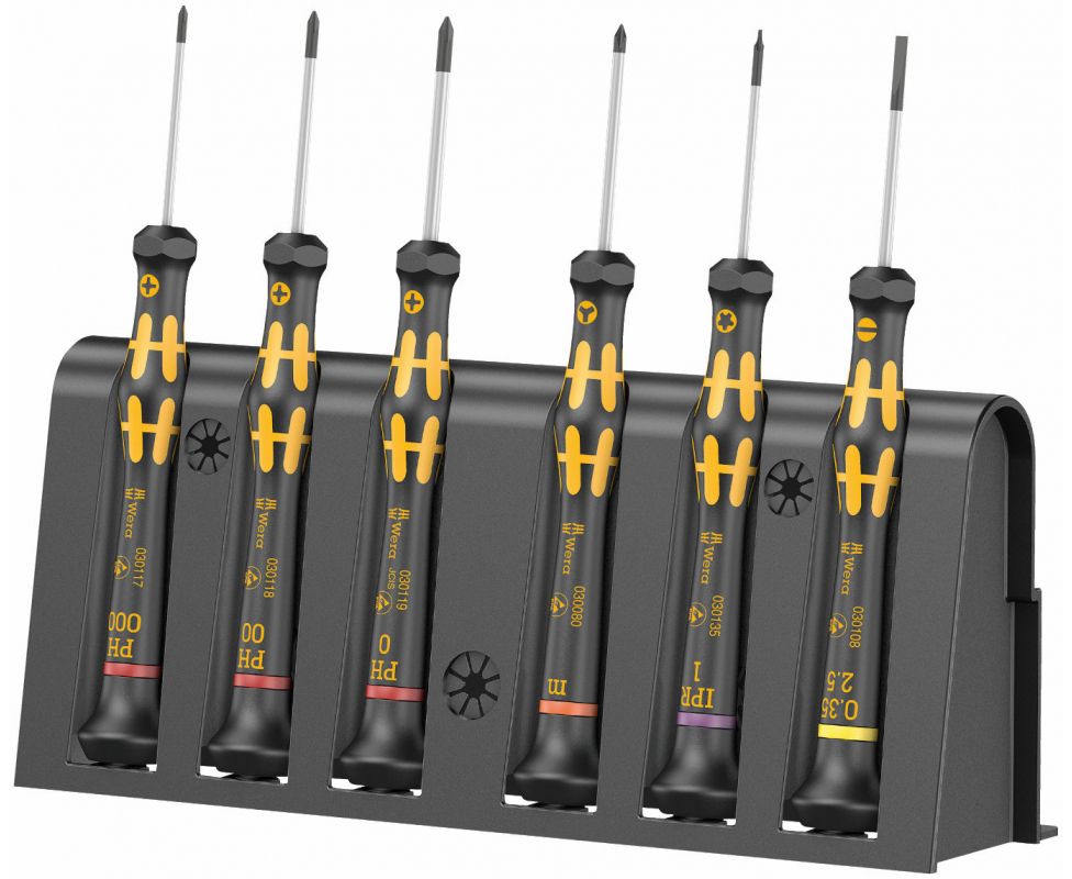 картинка Набор отверток для ремонта Apple iPhone и электроники SL PH Microstix PL на подставке Wera Kraftform Micro 1550/6 ESD WE-030180 от магазина "Элит-инструмент"