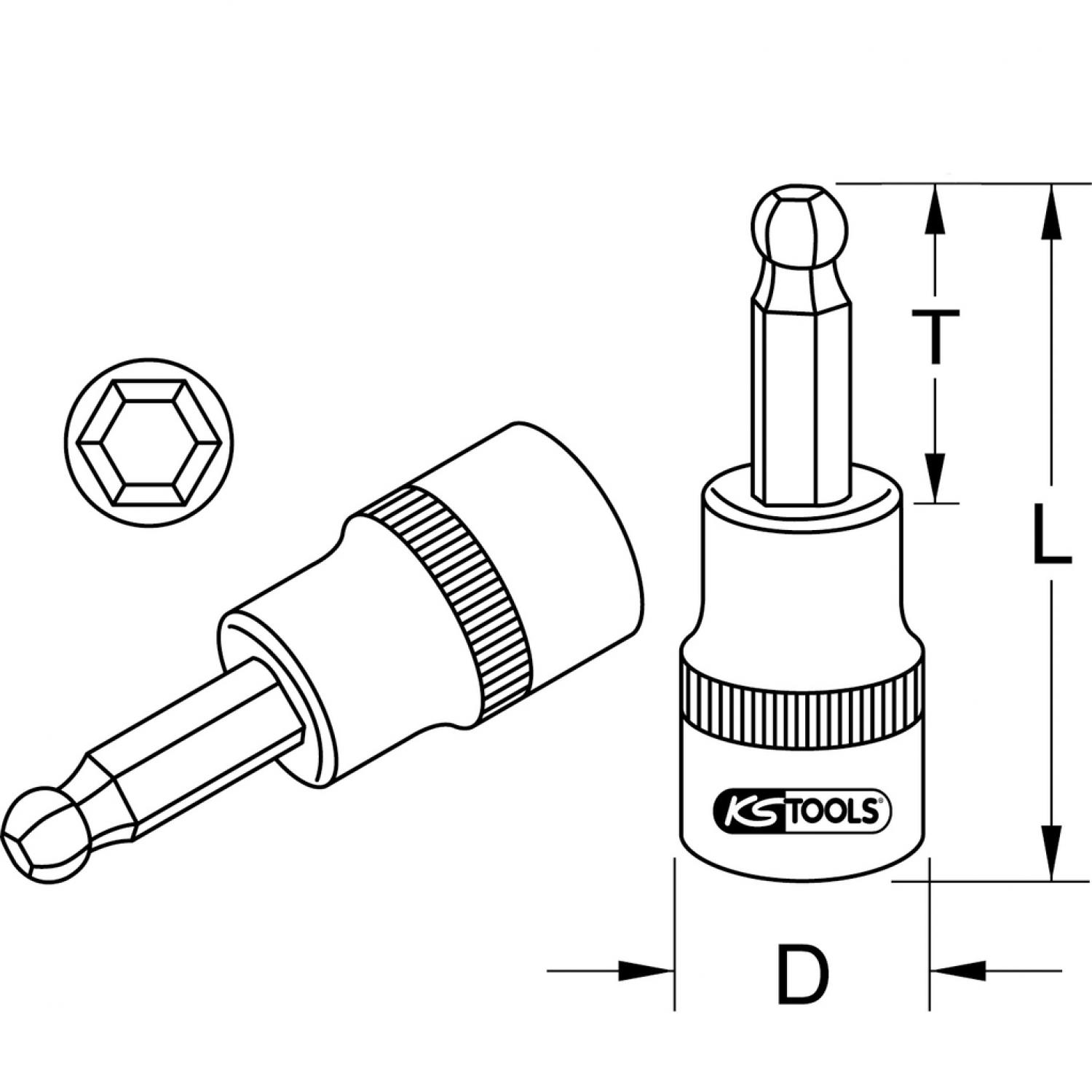 картинка Торцовая головка с битом CHROMEplus 3/8'' с внутренним шестигранником и шаровой головкой, 7 мм подвеска от магазина "Элит-инструмент"