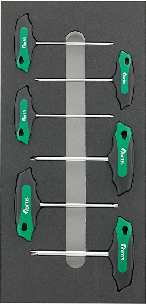 Отвертки инструментального модуля с Т-образной рукояткой для TORX®, FORTIS 4063726002389 (дизайн - Equipped, 6-pc / тип модуля - 1/3 / размеры ш х д х в - 190 x 390 x 30 мм)