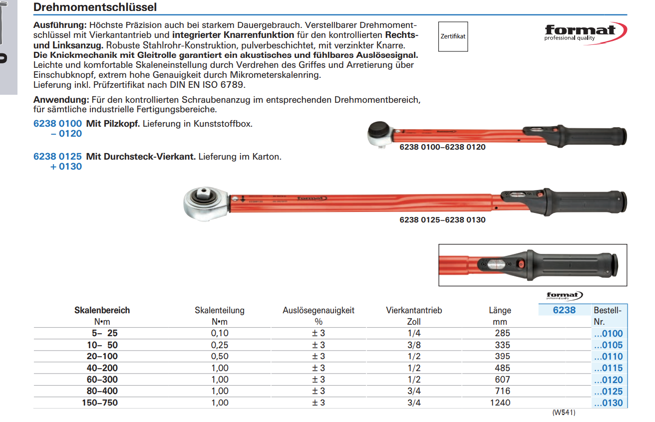 картинка Динамометрический ключ 3/4" от 80-400 Н/м Format 6238 0125 Fplus, Германия от магазина "Элит-инструмент"
