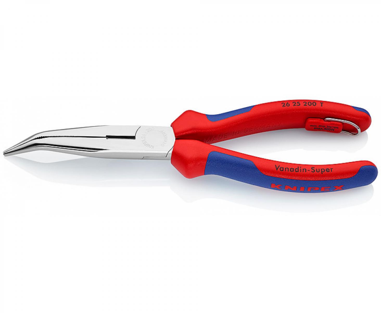 картинка Круглогубцы с заостренными концами, с режущей кромкой Knipex KN-2625200T со страховочным креплением от магазина "Элит-инструмент"