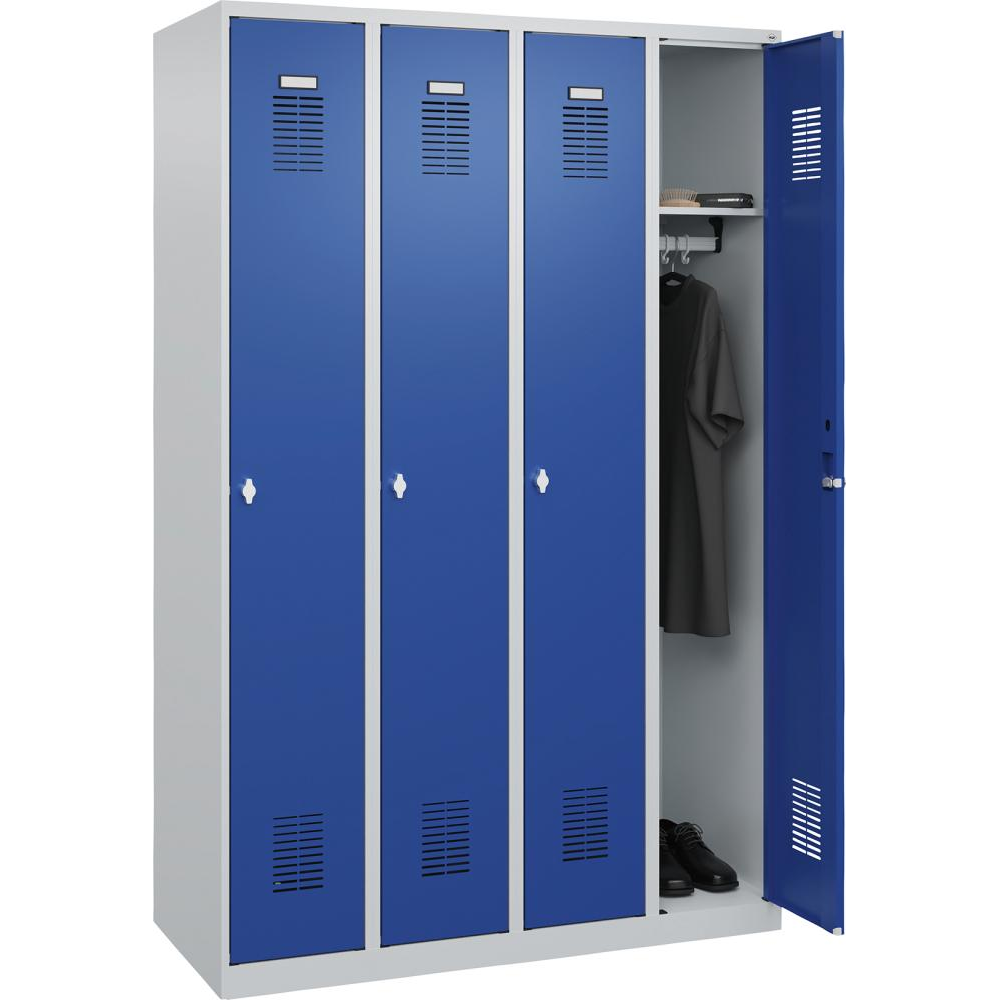 картинка Гардероб BASIC Ш1200хГ500хВ1850 мм RAL 7035/5010, 4 отделения 3037 2523 Fplus от магазина "Элит-инструмент"