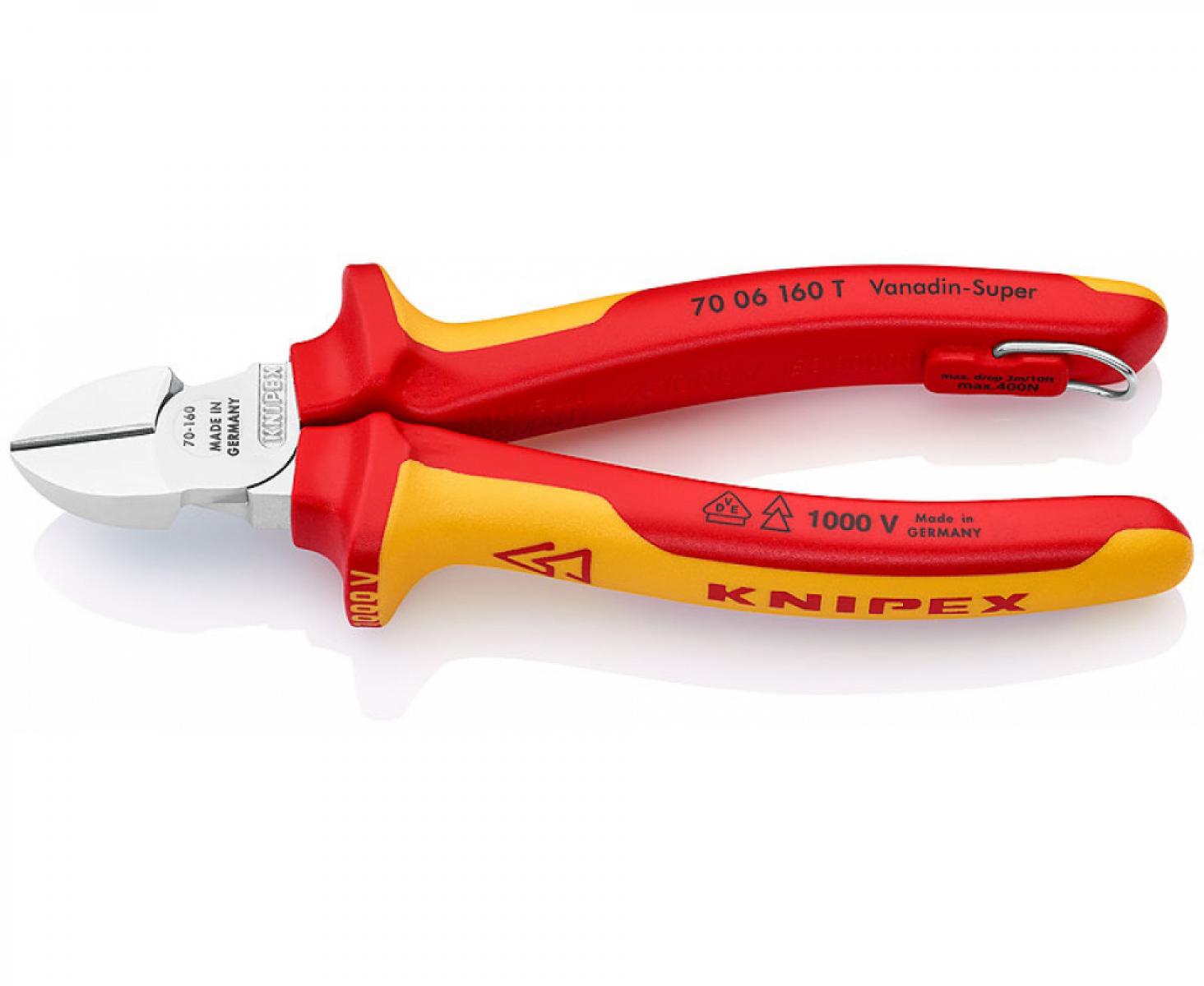 картинка Кусачки боковые VDE Knipex KN-7006160TBK со страховочным креплением от магазина "Элит-инструмент"