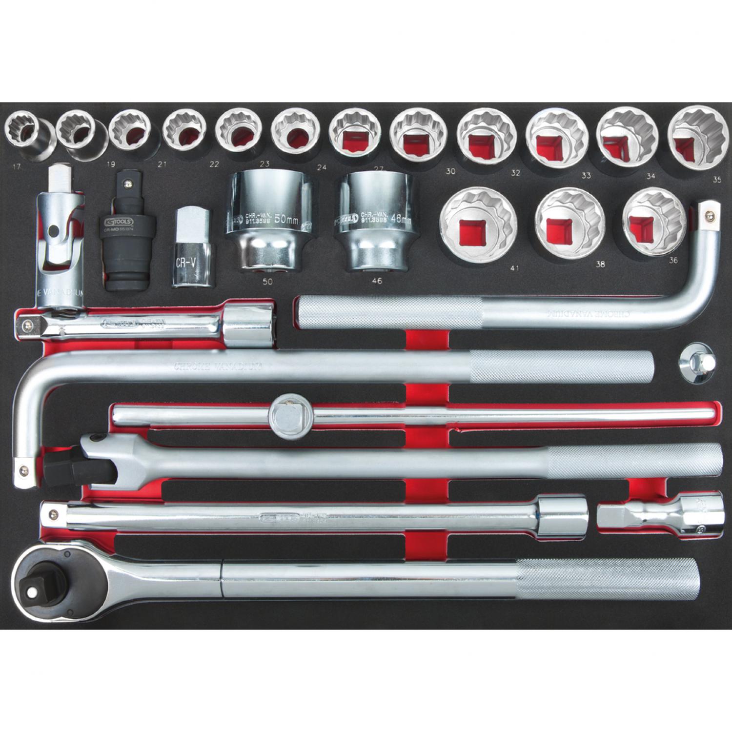 Комплект торцовых ключей SCS, 29 шт, 3/4", во вкладке на 1/1 инструментального ящика