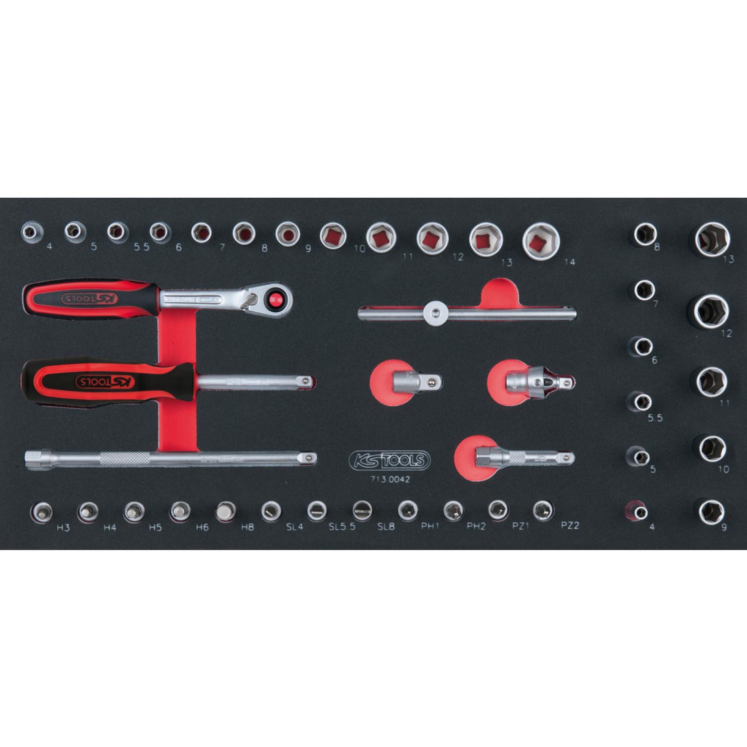 Комплект торцовых ключей SCS 1/4", 42 шт, во вкладке на 1/3 инструментального ящика