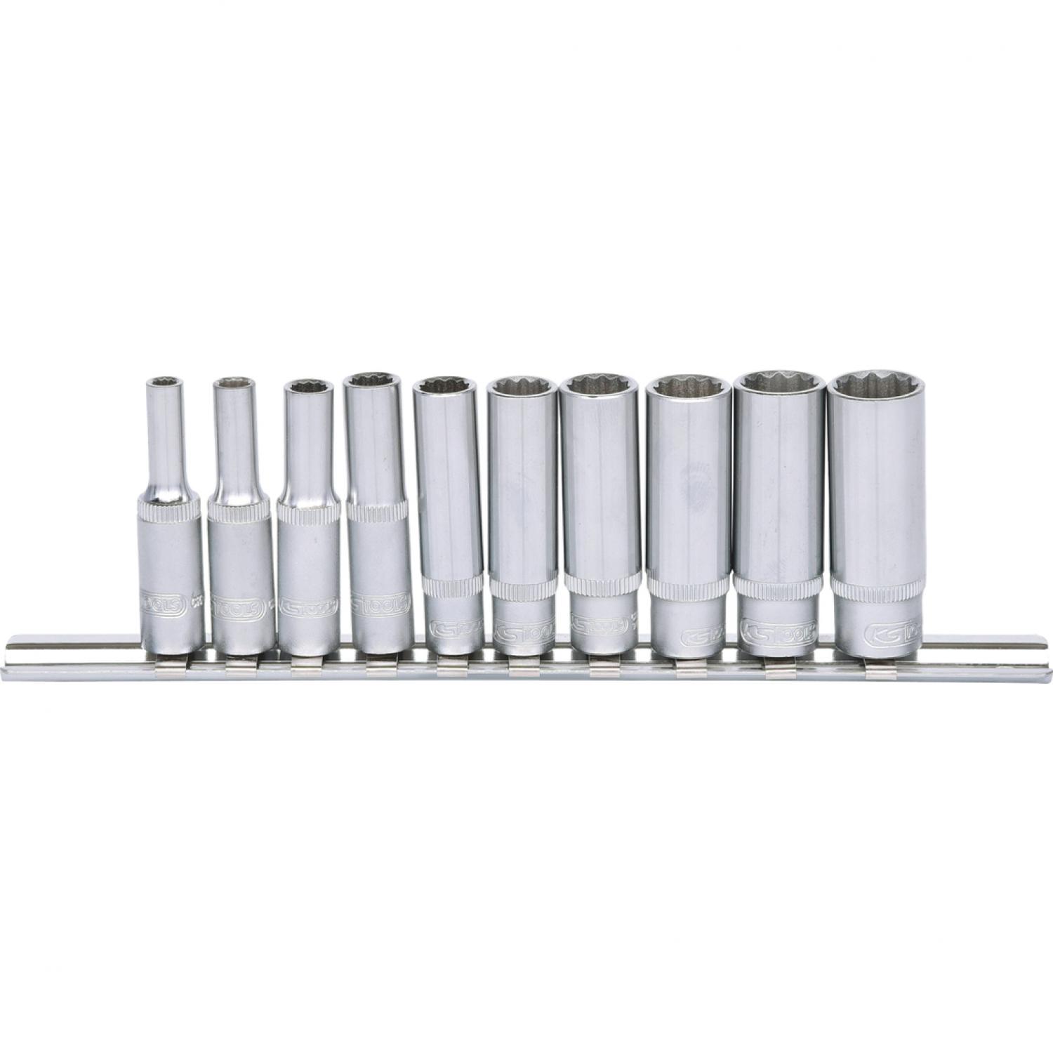 Комплект 12-гранных торцовых головок 1/4'', длинных, 10 шт