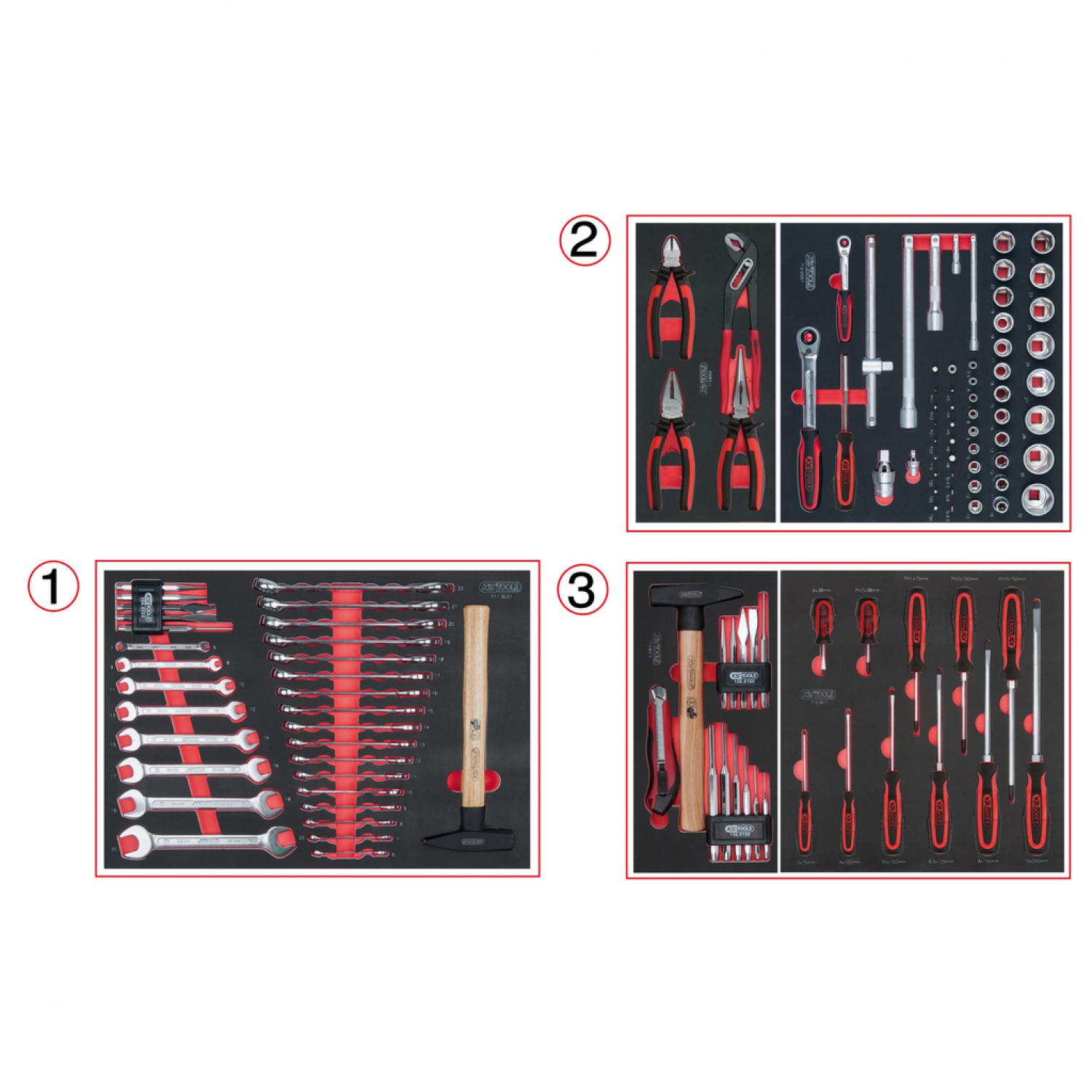 картинка комплект универсальных вкладышей для 3 ящиков с 116 инструментами премиум-класса от магазина "Элит-инструмент"