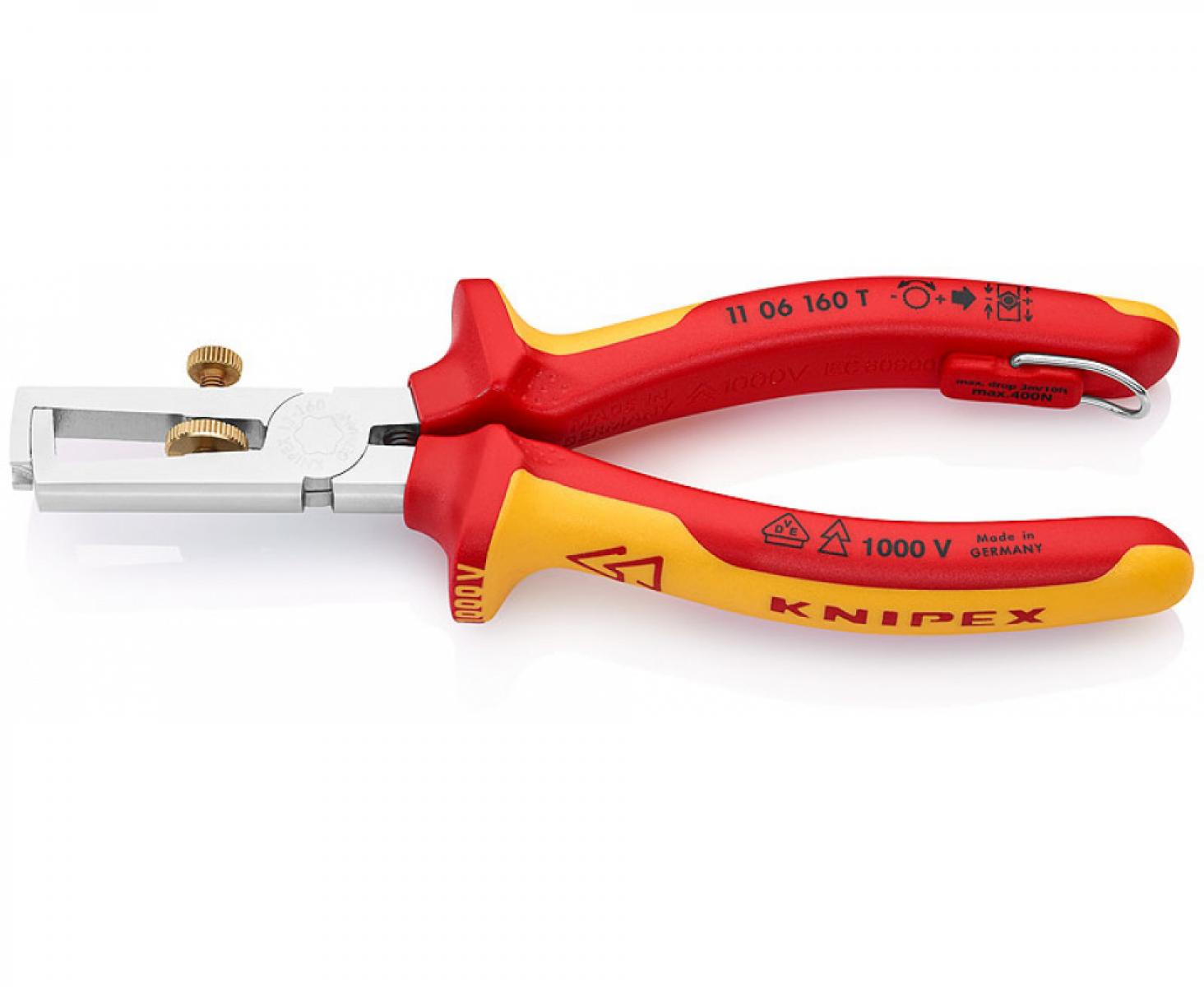 картинка Инструмент для удаления изоляции VDE Knipex KN-1106160T со страховочным креплением от магазина "Элит-инструмент"
