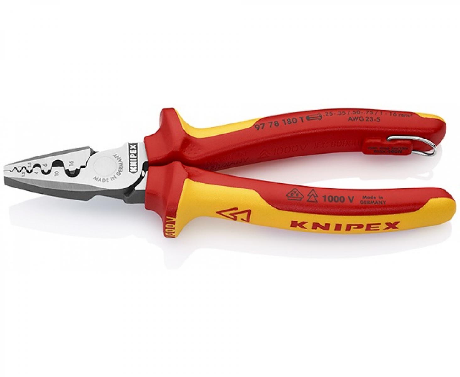 Инструмент для обжима контактных гильз VDE Knipex KN-9778180T с креплением для страховки от падения