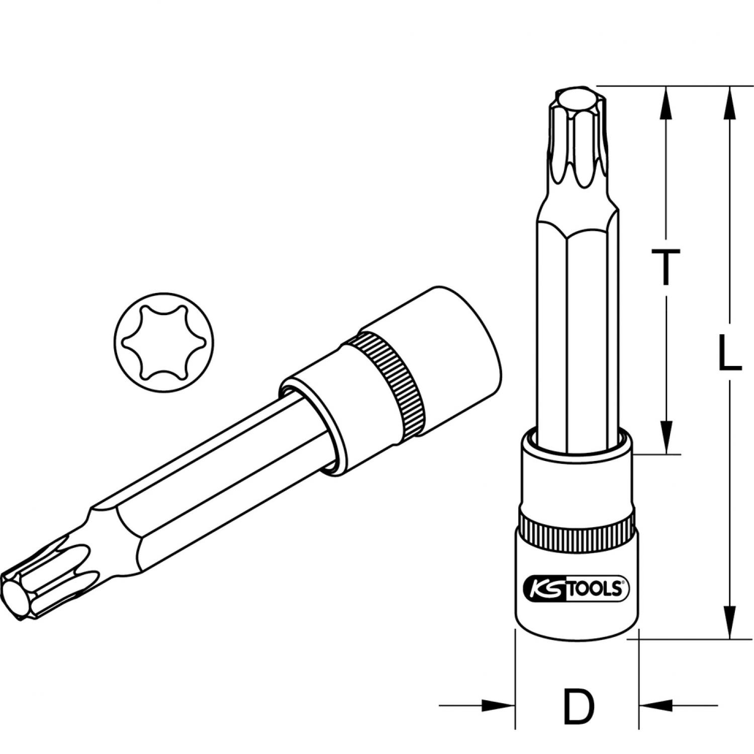 картинка Торцовая головка с битом CHROMEplus 1/2", с профилем Torx, длинная, T30 подвеска от магазина "Элит-инструмент"