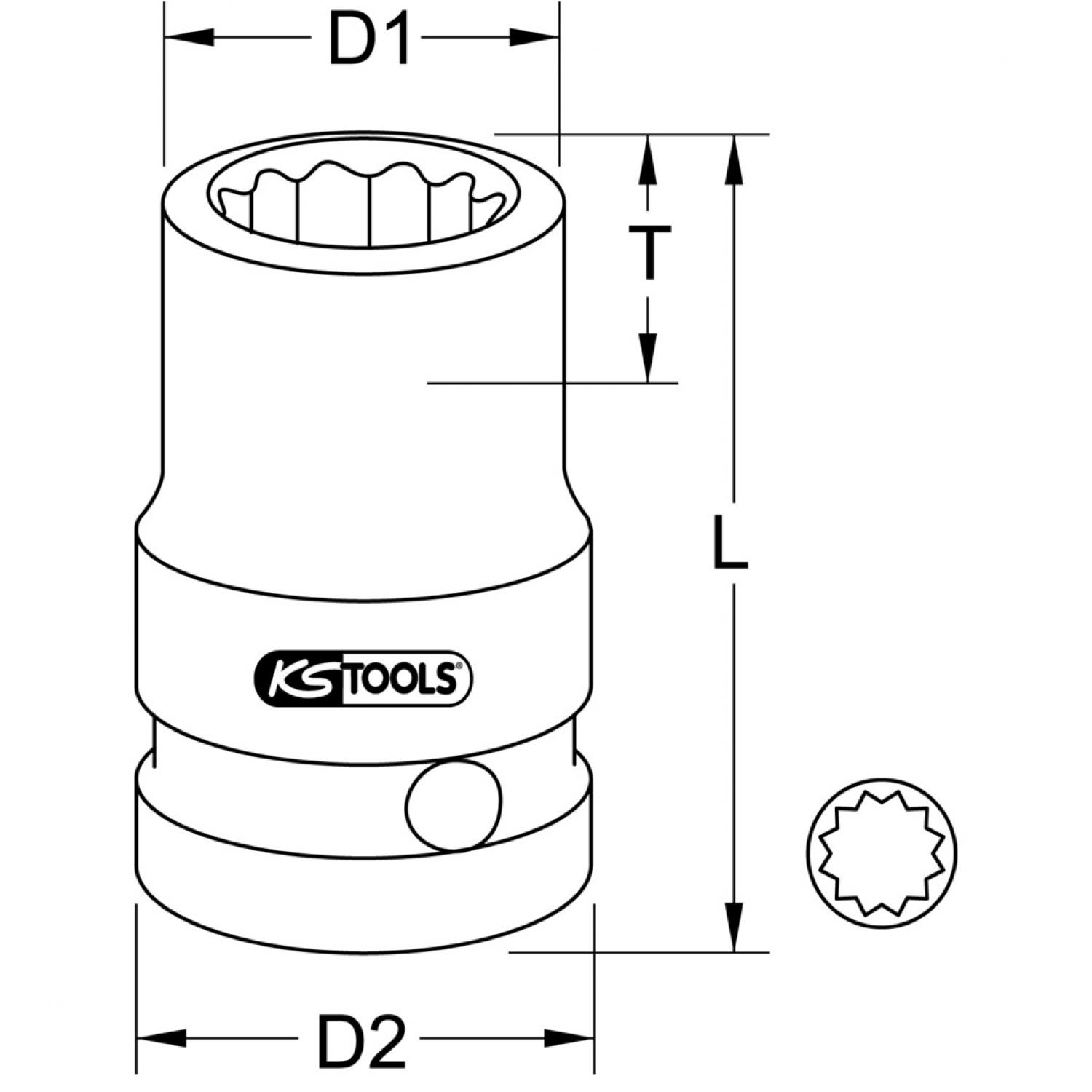 картинка 12-гранная силовая торцовая головка 3/8'', короткая, 1/2" от магазина "Элит-инструмент"