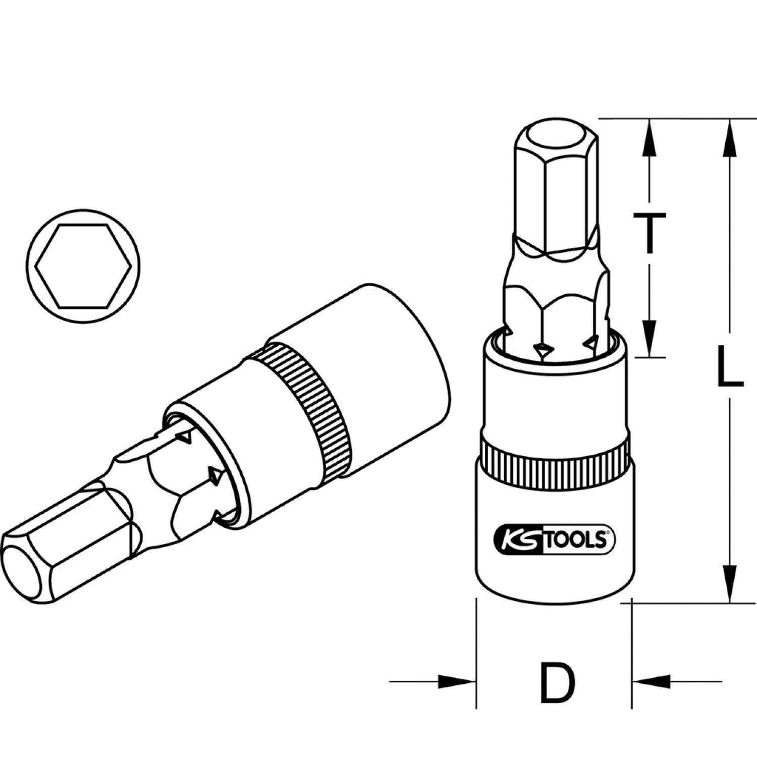 картинка Торцовая головка с битом CHROMEplus 1/2", с внутренним шестигранником, короткая, 19 мм подвеска от магазина "Элит-инструмент"