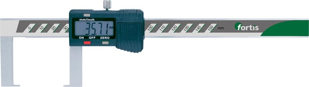 Штангенциркули с цифровой канавкой и внешней защелкой, FORTIS 4317784737661 (диапазон измерения - 150 мм / измерение лиц - 1 x 5 мм / длина челюсти - 40 мм / чтение - 0,01 мм / дюймовое чтение - 0,0005 ")