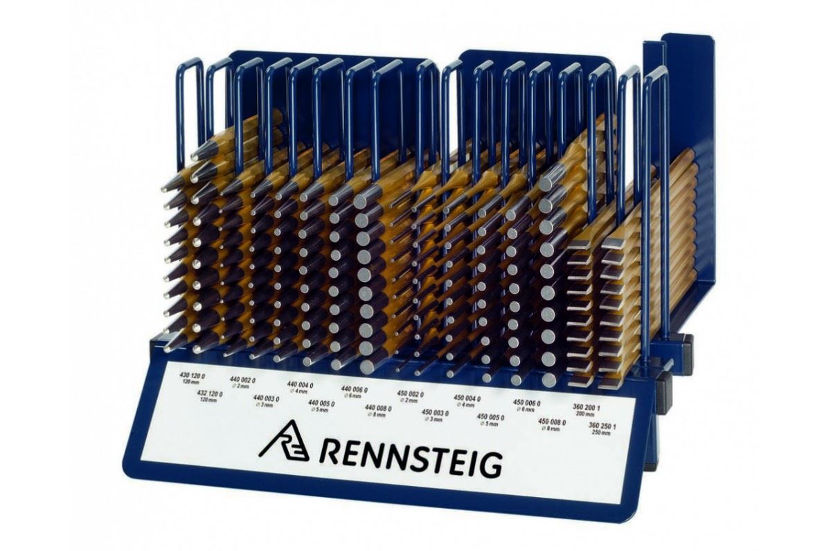 картинка Профессиональный набор зубил и выколоток Rennsteig на металлическом держателе RE-4296110 160 предметов от магазина "Элит-инструмент"