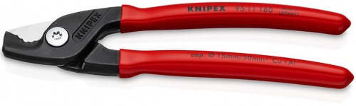 KNIPEX StepCut кабелерез, ступенчатый рез, рез: кабель Ø 15 мм (50 мм², AWG 1/0), L-160 мм, чёрный, обливные рукоятки