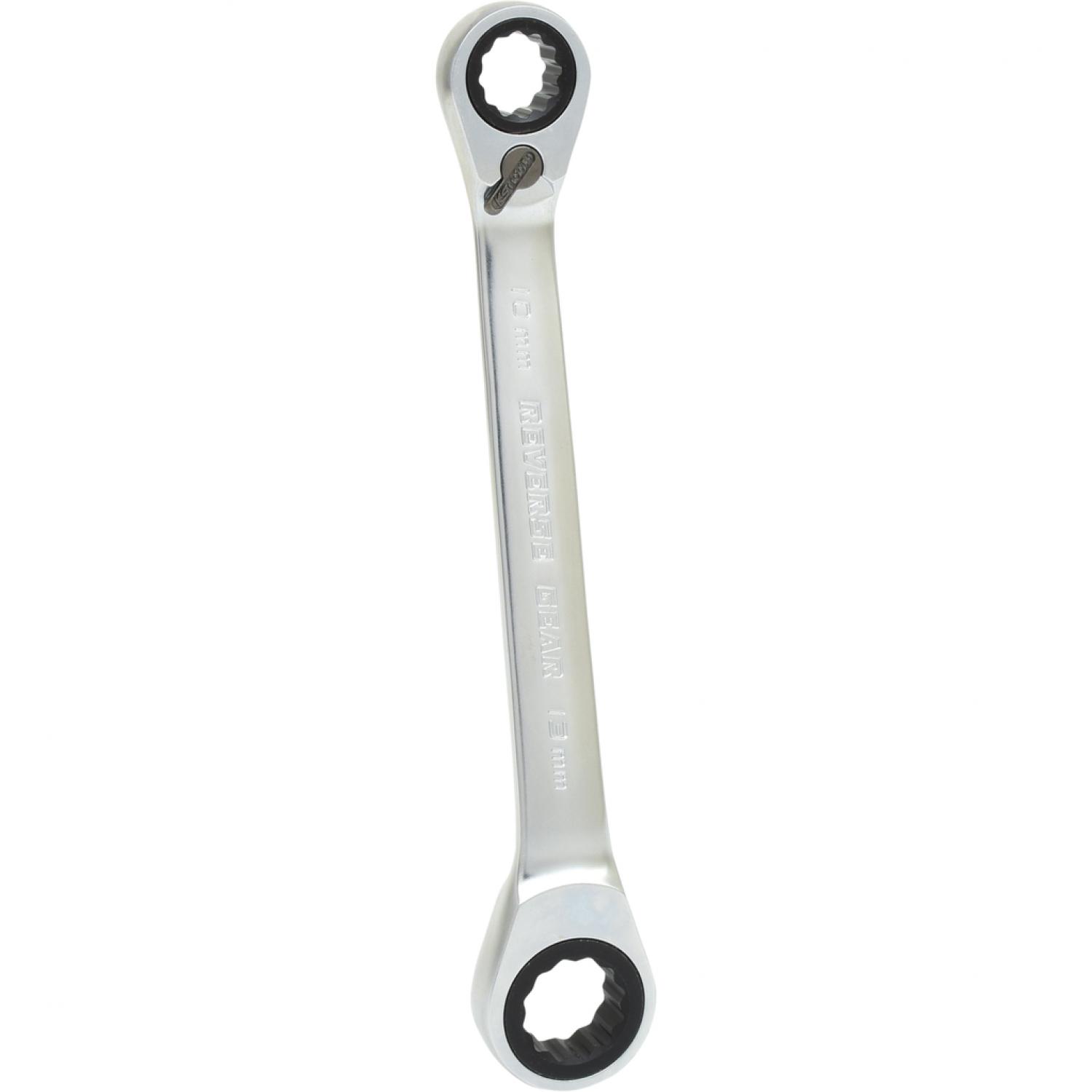 картинка Двусторонний накидной ключ с трещоткой GEARplus, переключающийся, 10х13 мм подвеска от магазина "Элит-инструмент"
