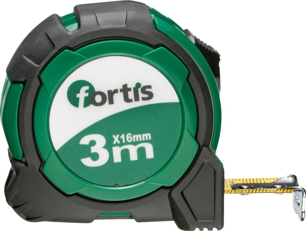 Карманная рулетка, ударопрочный корпус, FORTIS 4317784730518 (длина ленты - 8 m / ширина ленты - 25 мм / выпускной - мм/cm / ленточный материал - Steel / ленточное покрытие - Paint / цвет ленты - Yellow / материал корпуса - Plastic)