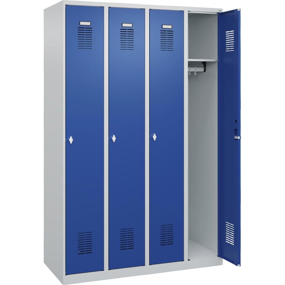 картинка Гардероб BASIC Ш1200хГ500хВ1850 мм RAL 7035/5010, 4 отделения 3037 2523 Fplus от магазина "Элит-инструмент"