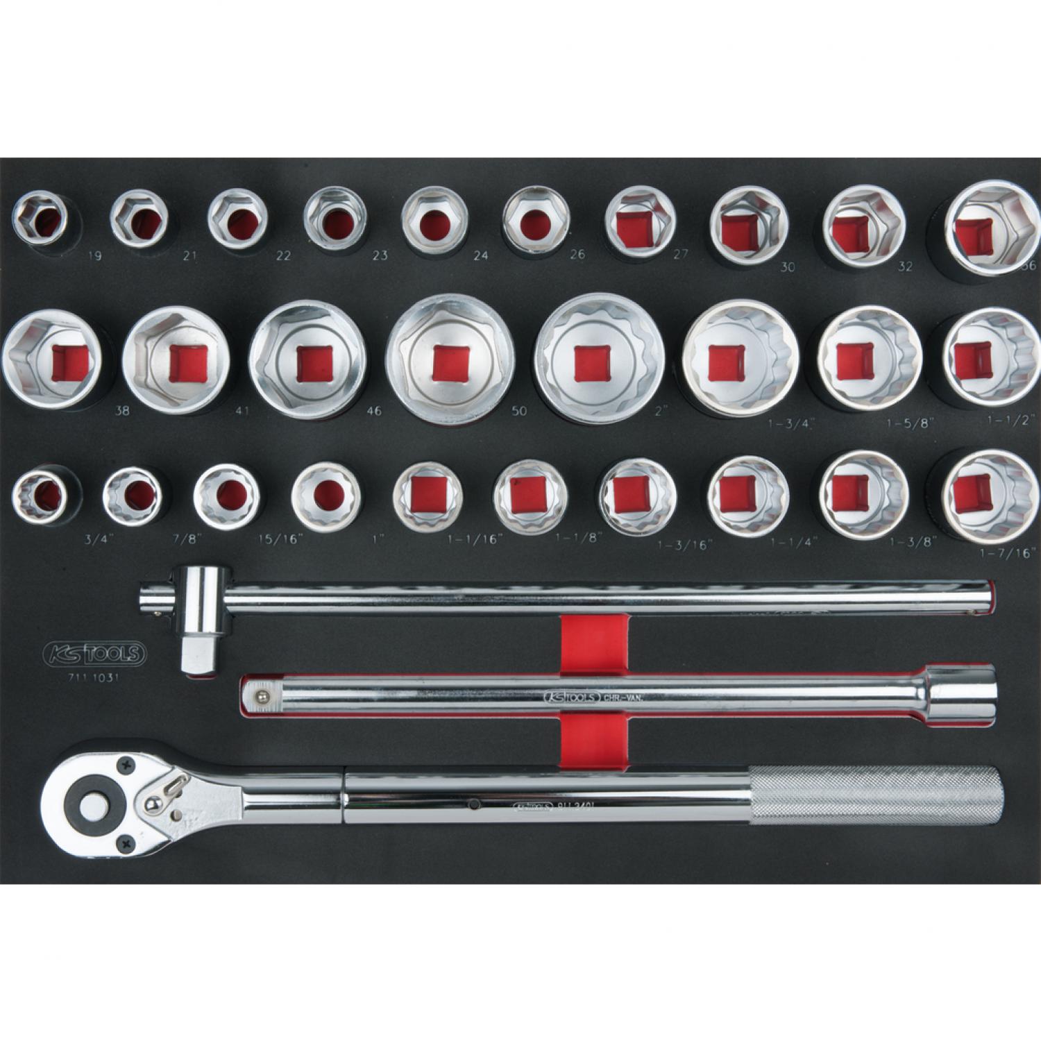 картинка Комплект торцовых ключей SCS, 31 шт, 3/4", во вкладке на 1/1 инструментального ящика от магазина "Элит-инструмент"