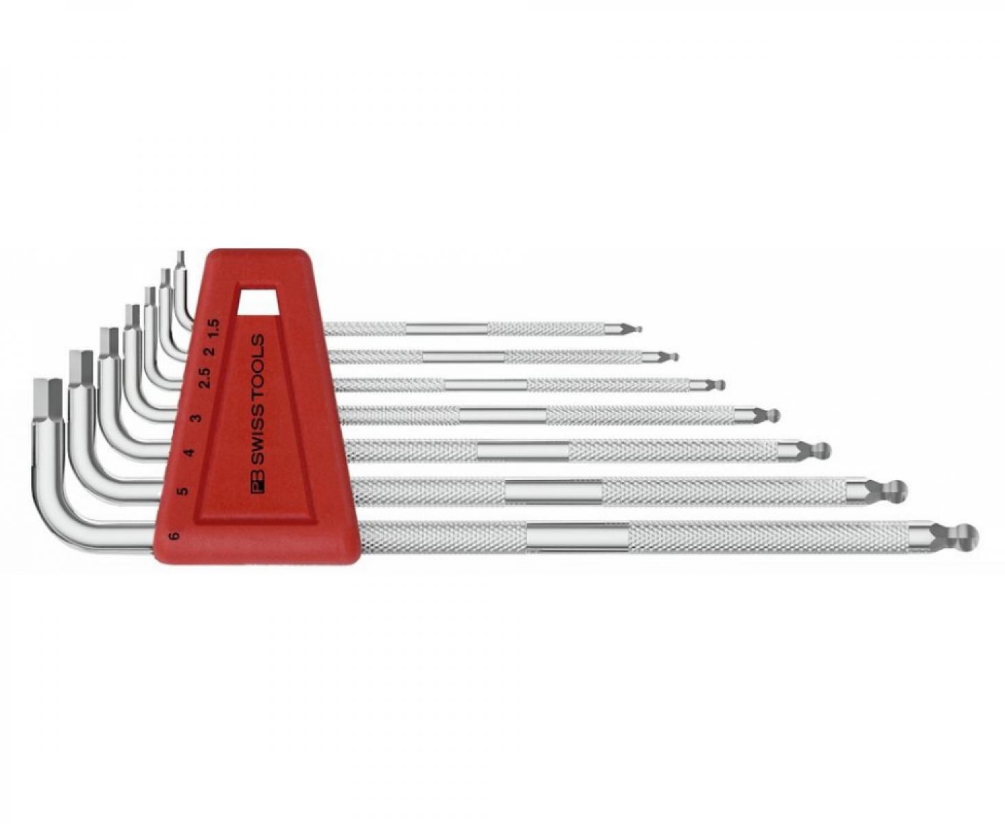 картинка Набор длинных штифтовых ключей HEX PB Swiss Tools PB 3212.LH-6 с насечкой и сферической головкой 7 шт. от магазина "Элит-инструмент"