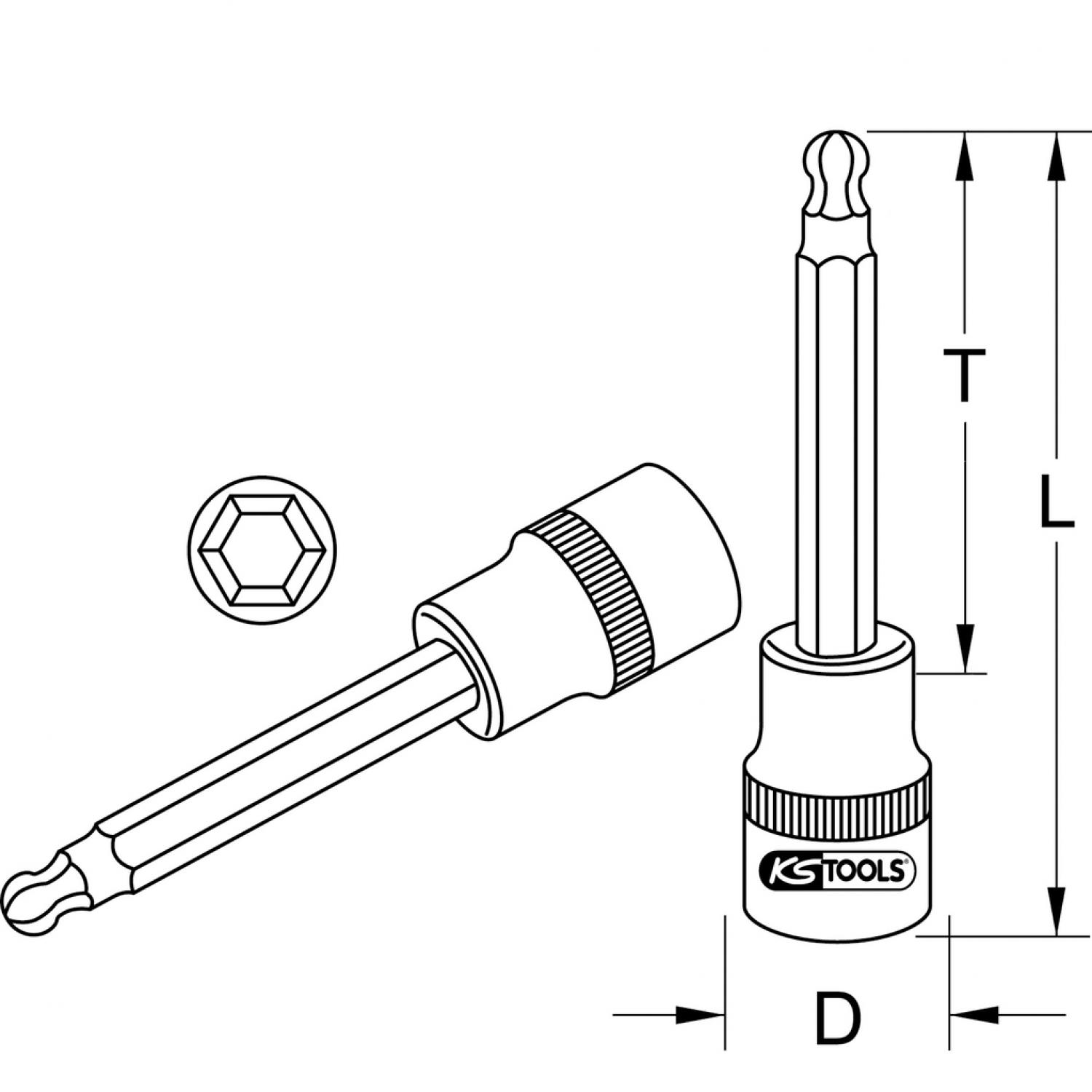 картинка Торцовая головка с битом 1/2" с внутренним шестигранником и шаровой головкой, длинная, 6 мм подвеска от магазина "Элит-инструмент"