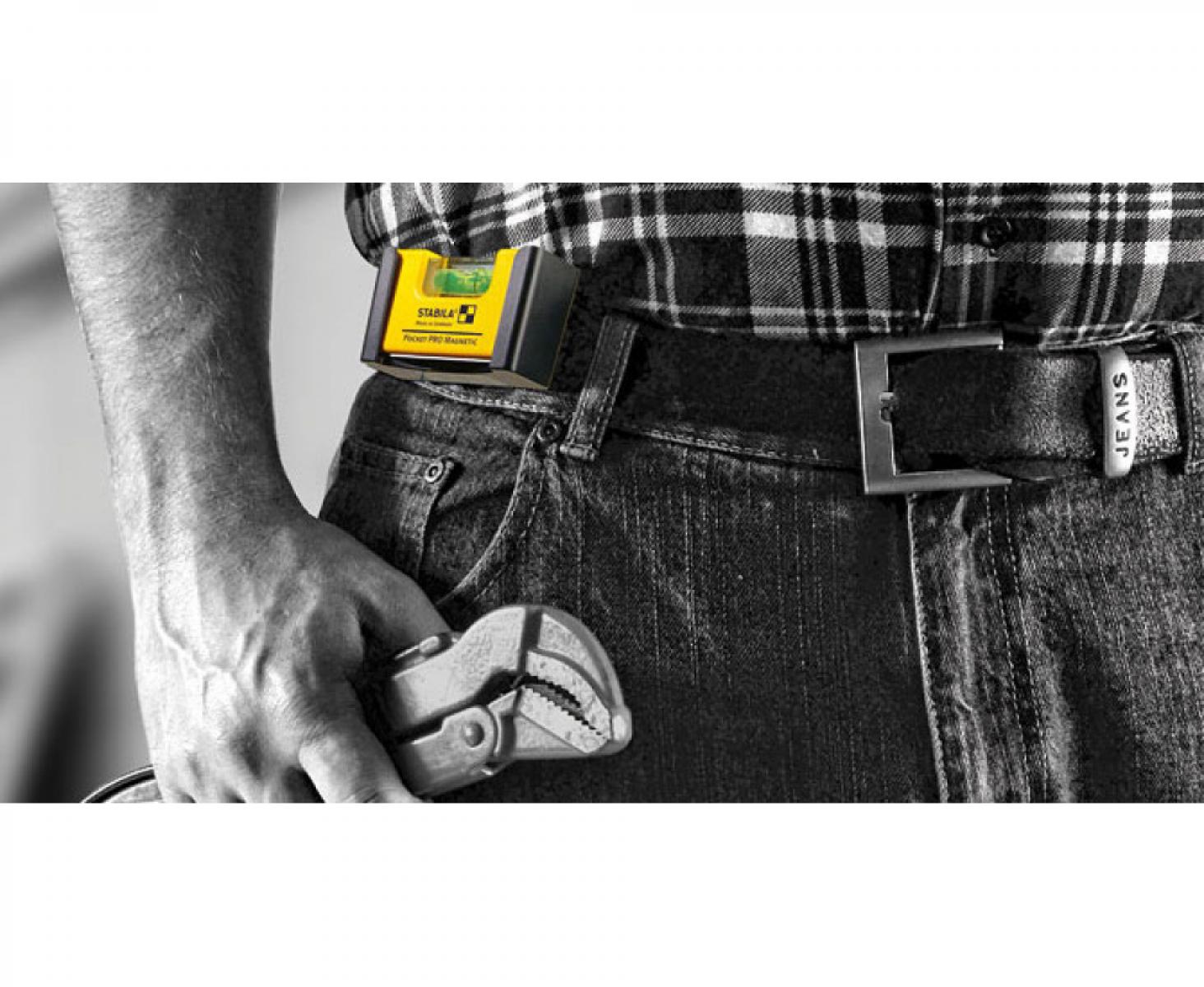 картинка Уровень карманный тип Pocket Pro Magnetic Stabila 17953 7 см с креплением на пояс от магазина "Элит-инструмент"