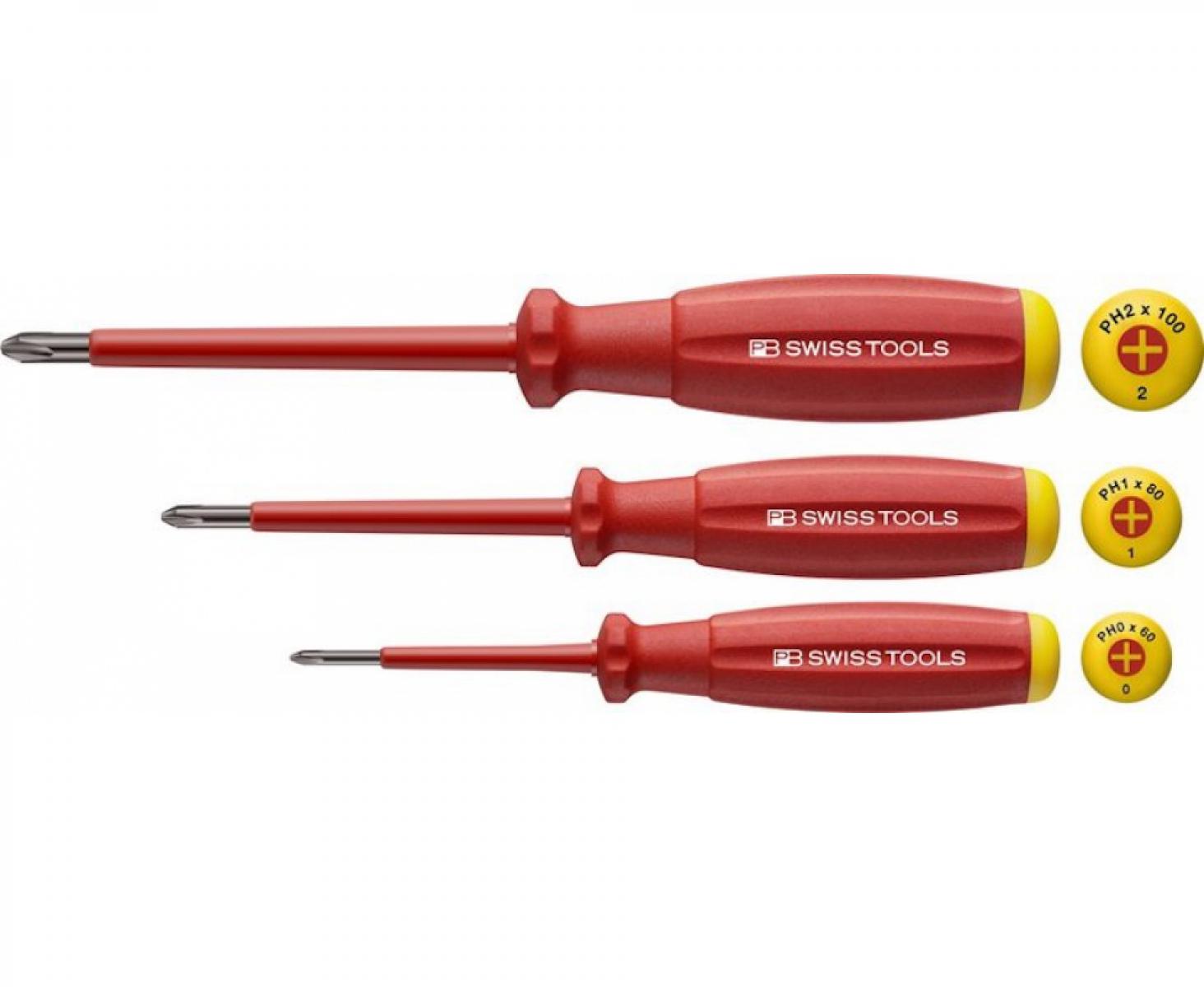 картинка Набор крестовых диэлектрических отверток SwissGrip Phillips PB Swiss Tools PB 58548 3 шт. от магазина "Элит-инструмент"