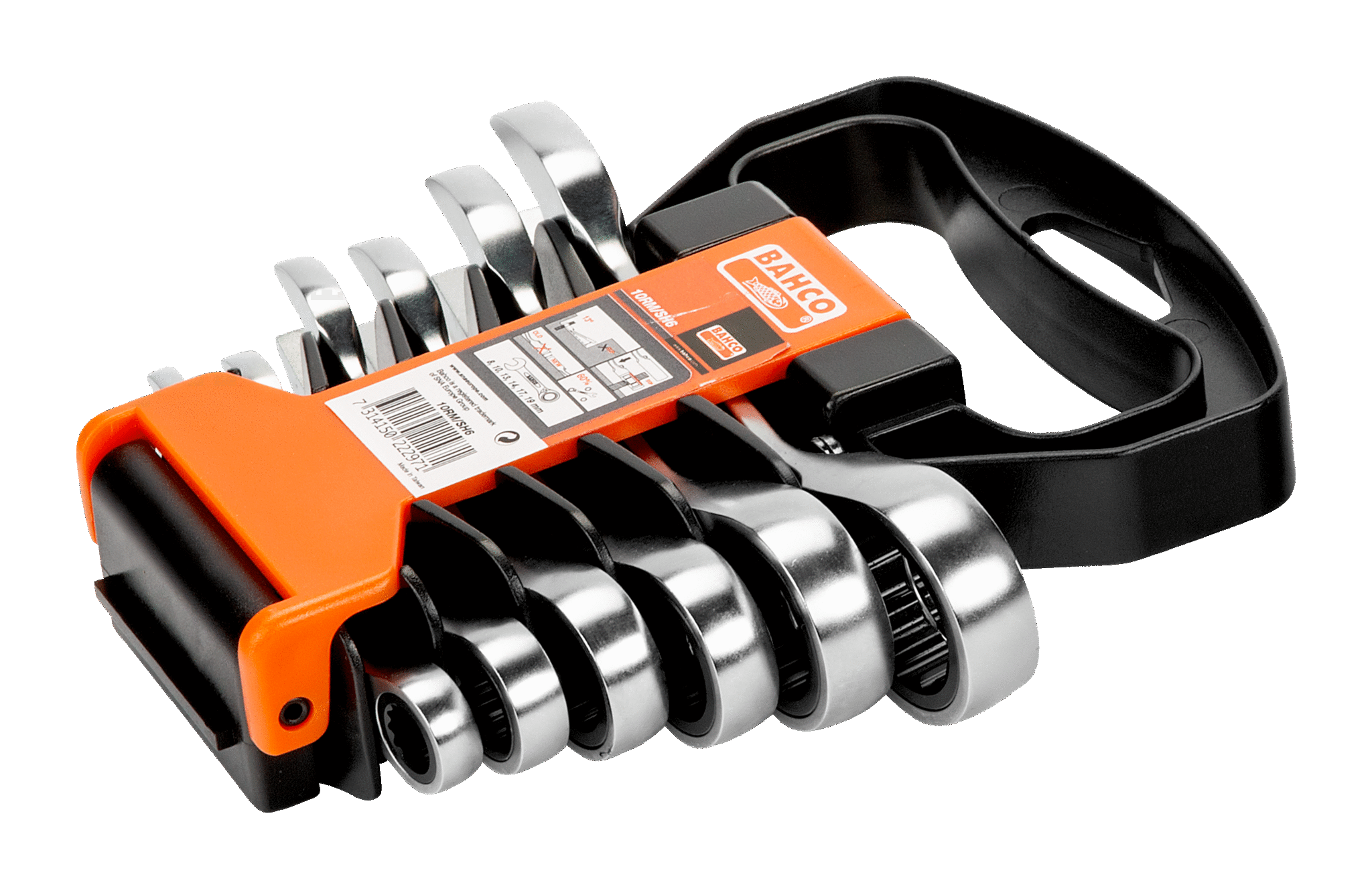 Набор комбинированный ключей укороченных, с храповиком, пластиковый держатель BAHCO 10RM/SH6