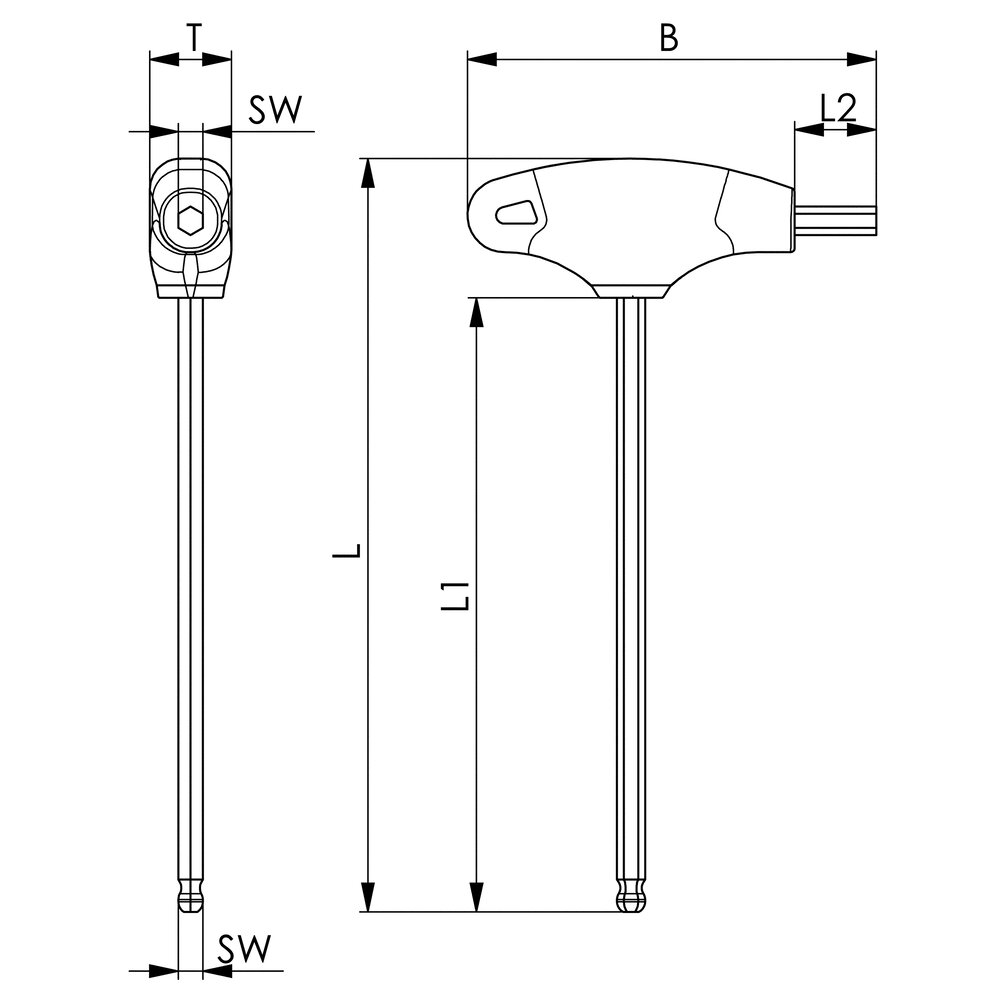 картинка Двойной шестигранный ключ (метрический) с эргономичной 2-компонентной Т-образной рукояткой АМF 47639 от магазина "Элит-инструмент"